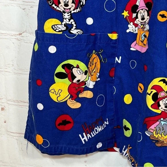 Disney Halloween Mickey Mouse Minnie Scrub Top Women’s Small Blue V Neck - Picture 7 of 11